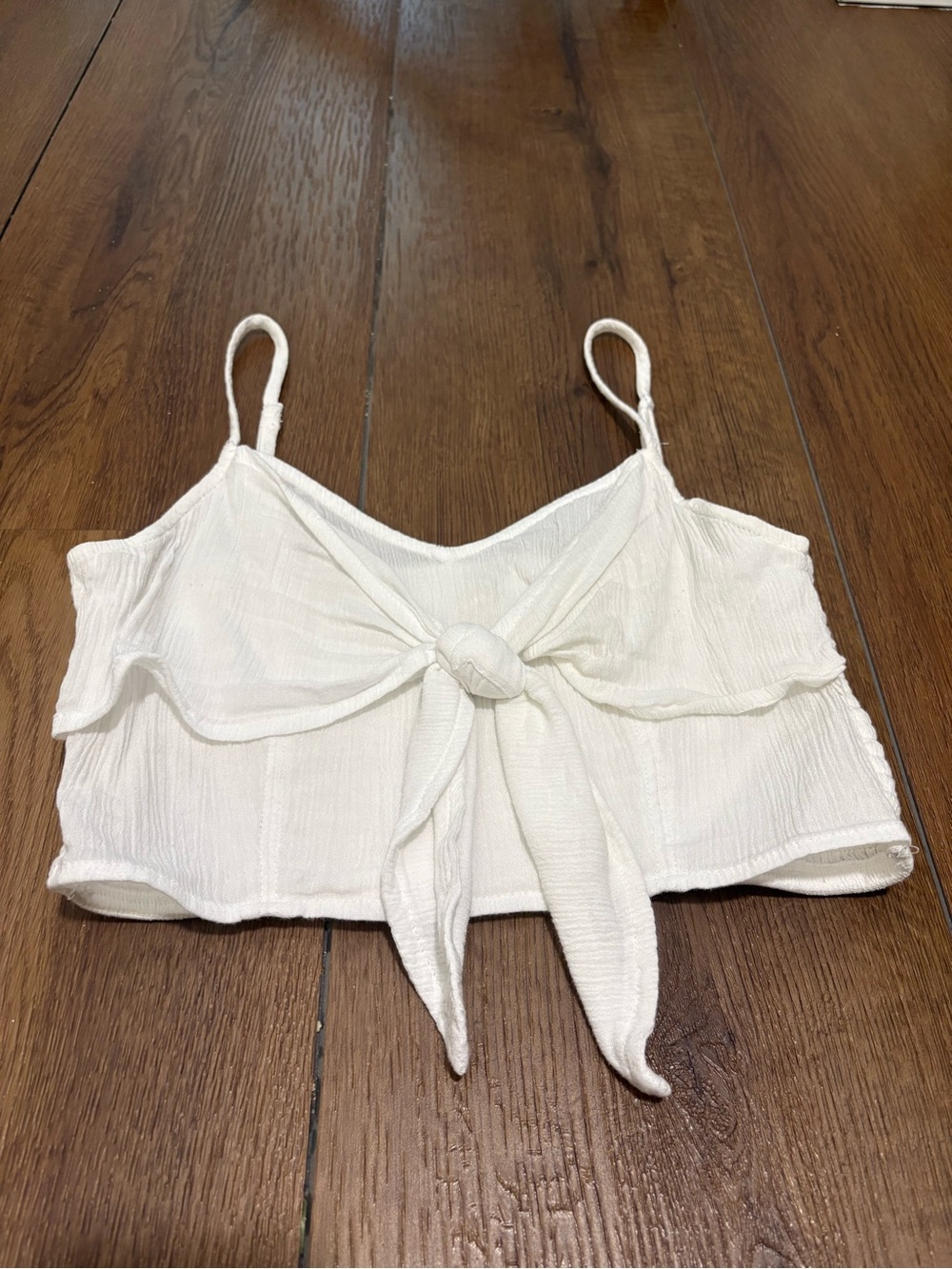 Aerie White Tie Front Smocked Crop Top‎ Small